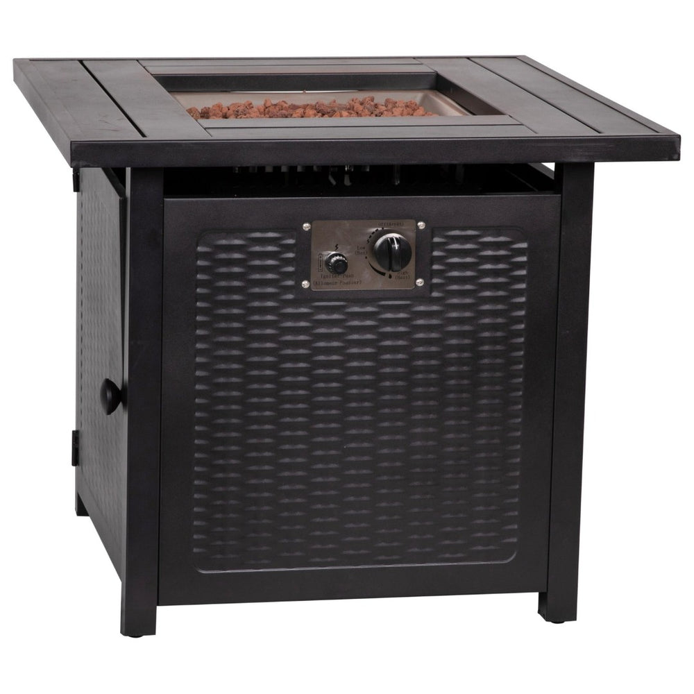 English Elm Olympia 28" Square 50,000 BTU Outdoor Fire Pit Table - Stainless Steel Top, Wicker Base & Lid Included YO-GYM80015-BK-GG