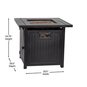 English Elm Olympia 28" Square 50,000 BTU Outdoor Fire Pit Table - Stainless Steel Top, Wicker Base & Lid Included YO-GYM80015-BK-GG