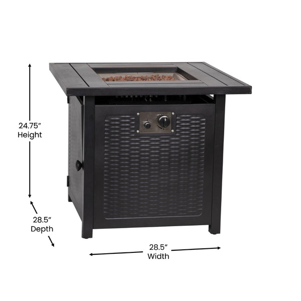 English Elm Olympia 28" Square 50,000 BTU Outdoor Fire Pit Table - Stainless Steel Top, Wicker Base & Lid Included YO-GYM80015-BK-GG