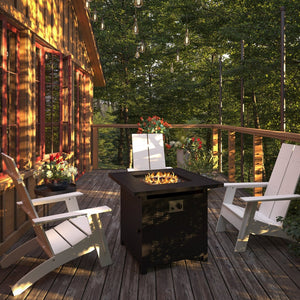 English Elm Olympia 28" Square 50,000 BTU Outdoor Fire Pit Table - Stainless Steel Top, Wicker Base & Lid Included YO-GYM80015-BK-GG