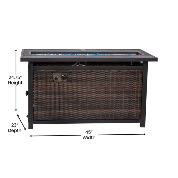 English Elm Olympia 45" Outdoor Propane Gas Fire Pit Table - 50,000 BTU with Stainless Steel Top & Wicker Base YO-GYM81008-BK-GG