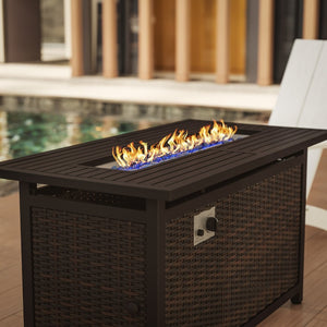 English Elm Olympia 45" Outdoor Propane Gas Fire Pit Table - 50,000 BTU with Stainless Steel Top & Wicker Base YO-GYM81008-BK-GG