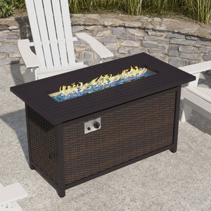 English Elm Olympia 45" Outdoor Propane Gas Fire Pit Table - 50,000 BTU with Stainless Steel Top & Wicker Base YO-GYM81008-BK-GG