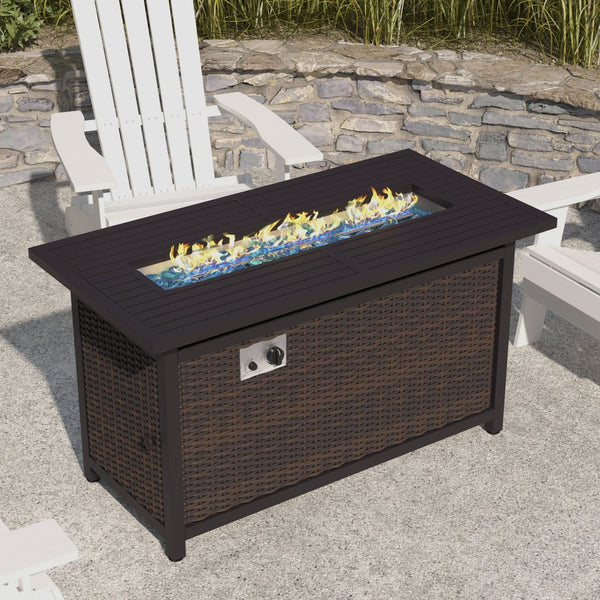 English Elm Olympia 45" Outdoor Propane Gas Fire Pit Table - 50,000 BTU with Stainless Steel Top & Wicker Base YO-GYM81008-BK-GG