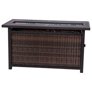 English Elm Olympia 45" Outdoor Propane Gas Fire Pit Table - 50,000 BTU with Stainless Steel Top & Wicker Base YO-GYM81008-BK-GG