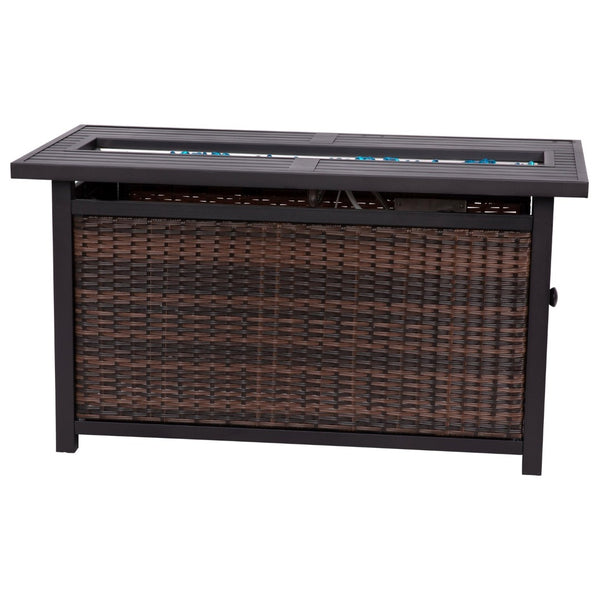 English Elm Olympia 45" Outdoor Propane Gas Fire Pit Table - 50,000 BTU with Stainless Steel Top & Wicker Base YO-GYM81008-BK-GG