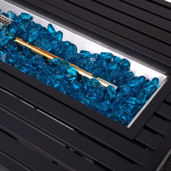 English Elm Olympia 45" Outdoor Propane Gas Fire Pit Table - 50,000 BTU with Stainless Steel Top & Wicker Base YO-GYM81008-BK-GG