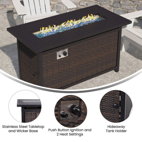 English Elm Olympia 45" Outdoor Propane Gas Fire Pit Table - 50,000 BTU with Stainless Steel Top & Wicker Base YO-GYM81008-BK-GG