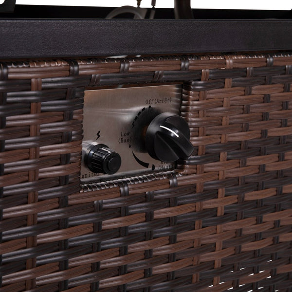 English Elm Olympia 45" Outdoor Propane Gas Fire Pit Table - 50,000 BTU with Stainless Steel Top & Wicker Base YO-GYM81008-BK-GG