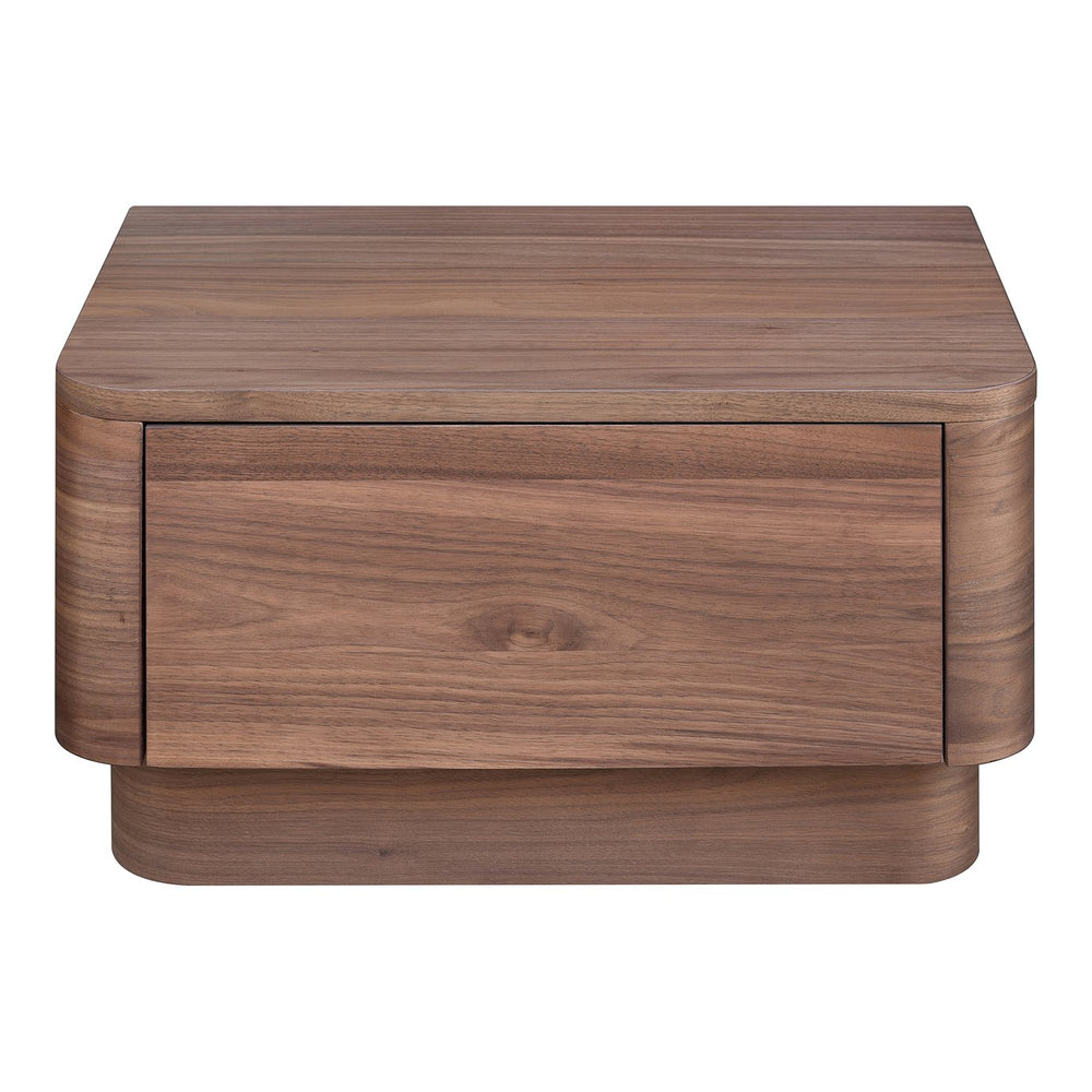 Moe's Home Round Off Nightstand - Stylish Walnut Design With Soft Corners & Seamless Drawer For Bedroom Aesthetics Brown Walnut Veneer,Mdf Yr-1001-03