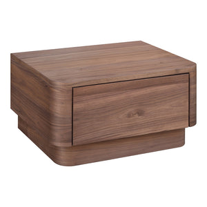 Moe's Home Round Off Nightstand - Stylish Walnut Design With Soft Corners & Seamless Drawer For Bedroom Aesthetics Brown Walnut Veneer,Mdf Yr-1001-03