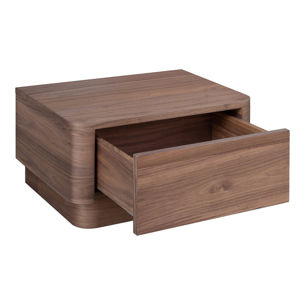 Moe's Home Round Off Nightstand - Stylish Walnut Design With Soft Corners & Seamless Drawer For Bedroom Aesthetics Brown Walnut Veneer,Mdf Yr-1001-03