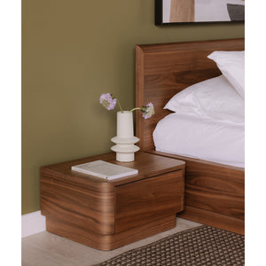 Moe's Home Round Off Nightstand - Stylish Walnut Design With Soft Corners & Seamless Drawer For Bedroom Aesthetics Brown Walnut Veneer,Mdf Yr-1001-03