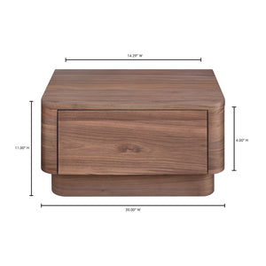 Moe's Home Round Off Nightstand - Stylish Walnut Design With Soft Corners & Seamless Drawer For Bedroom Aesthetics Brown Walnut Veneer,Mdf Yr-1001-03