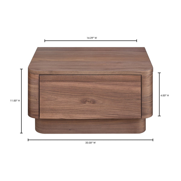 Moe's Home Round Off Nightstand - Stylish Walnut Design With Soft Corners & Seamless Drawer For Bedroom Aesthetics Brown Walnut Veneer,Mdf Yr-1001-03