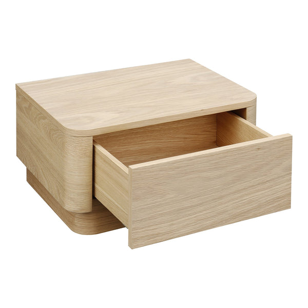 Moe's Home Round Off Nightstand - Stylish Walnut Design With Soft Corners & Seamless Drawer For Bedroom Aesthetics Natural Walnut And Oak Veneer,Mdf Yr-1001-21
