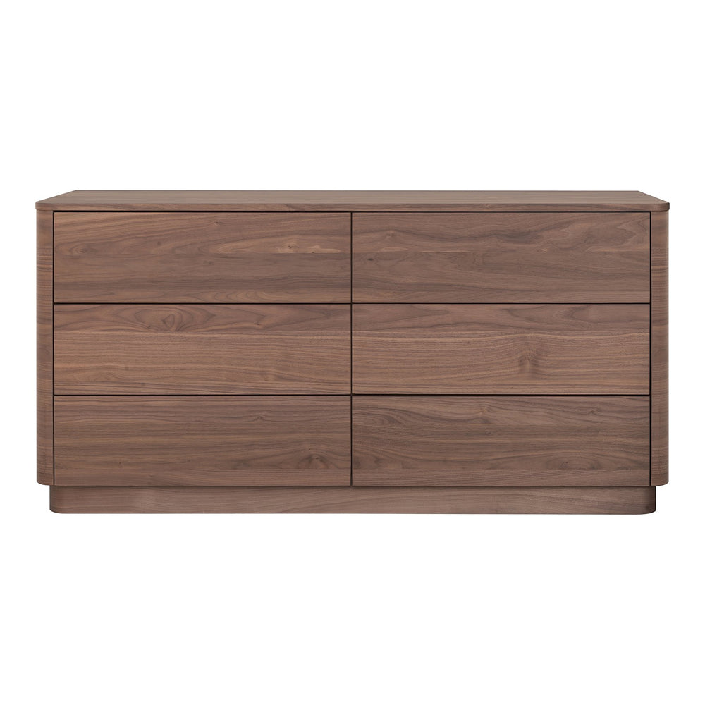 Moe's Home Round Off Dresser - Elegant Walnut Storage Solution With Soft-close Drawers For Bedroom Serenity Brown Walnut Veneer,Mdf Yr-1003-03
