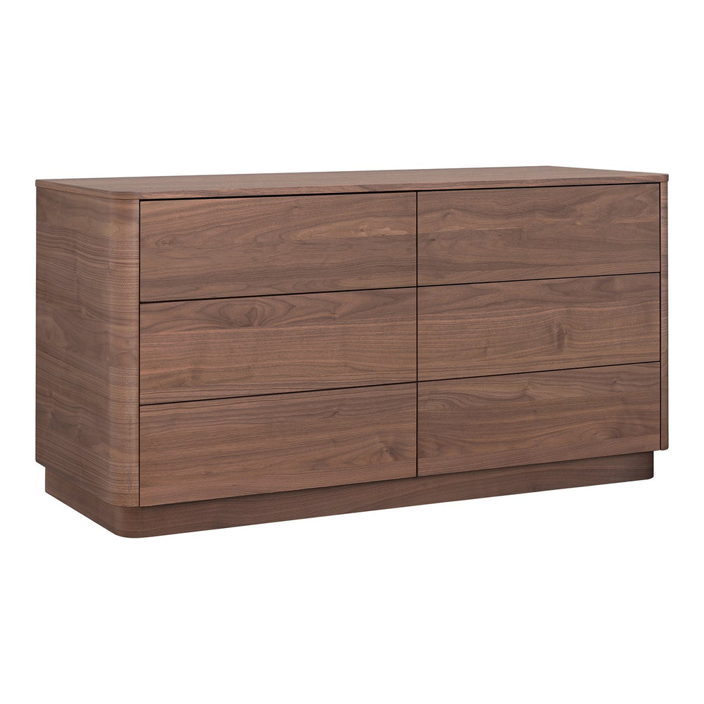 Moe's Home Round Off Dresser - Elegant Walnut Storage Solution With Soft-close Drawers For Bedroom Serenity Brown Walnut Veneer,Mdf Yr-1003-03