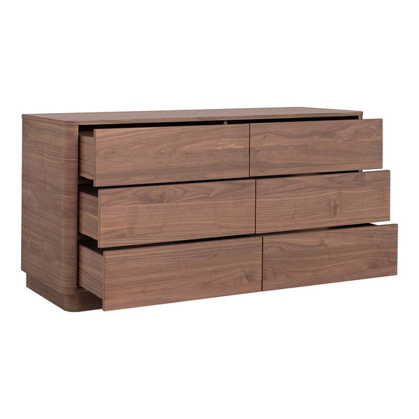 Moe's Home Round Off Dresser - Elegant Walnut Storage Solution With Soft-close Drawers For Bedroom Serenity Brown Walnut Veneer,Mdf Yr-1003-03