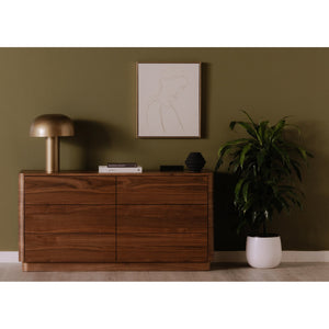 Moe's Home Round Off Dresser - Elegant Walnut Storage Solution With Soft-close Drawers For Bedroom Serenity Brown Walnut Veneer,Mdf Yr-1003-03