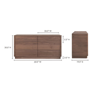 Moe's Home Round Off Dresser - Elegant Walnut Storage Solution With Soft-close Drawers For Bedroom Serenity Brown Walnut Veneer,Mdf Yr-1003-03