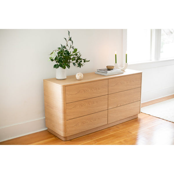 Moe's Home Round Off Dresser - Elegant Walnut Storage Solution With Soft-close Drawers For Bedroom Serenity Brown Walnut And Oak Veneer,Mdf Yr-1003-21