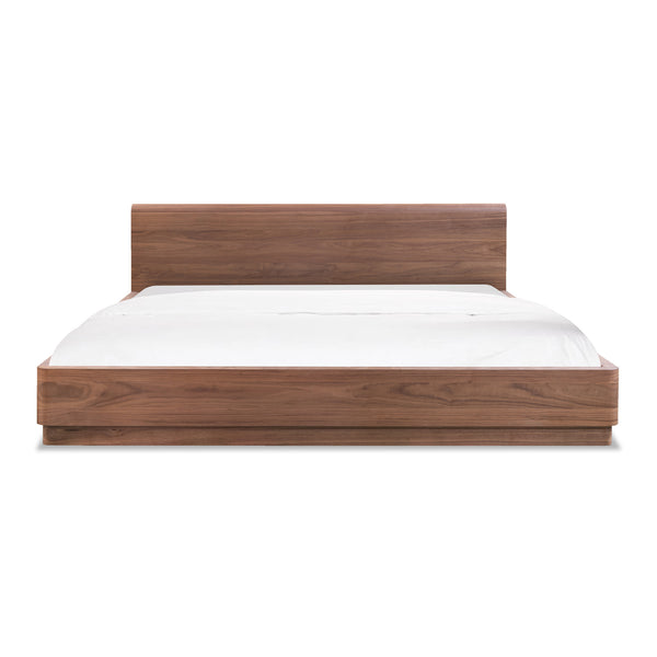 Moe's Home Round Off Bed: Stylish Walnut Frame With Soft Design For Ultimate Bedroom Comfort And Relaxation Brown Walnut Veneer,Plywood,Mdf Yr-1006-03-0