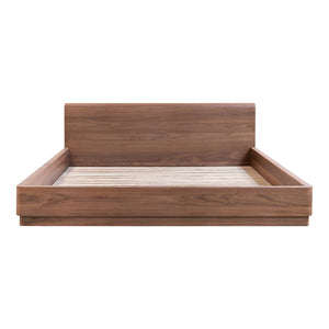 Moe's Home Round Off Bed: Stylish Walnut Frame With Soft Design For Ultimate Bedroom Comfort And Relaxation Brown Walnut Veneer,Plywood,Mdf Yr-1006-03-0