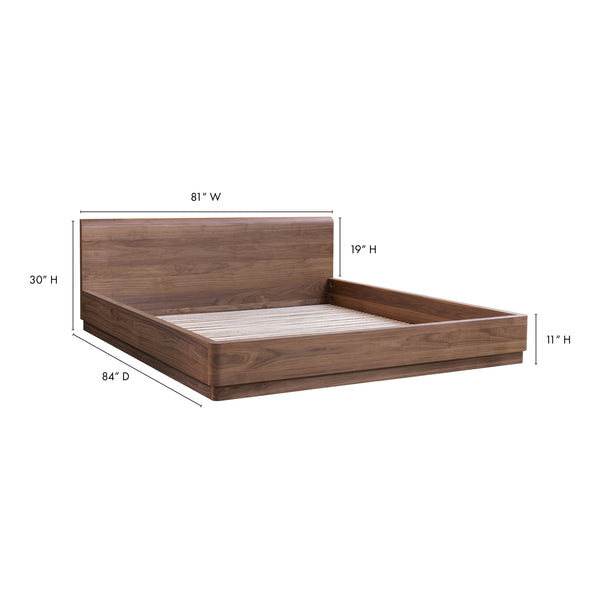 Moe's Home Round Off Bed: Stylish Walnut Frame With Soft Design For Ultimate Bedroom Comfort And Relaxation Brown Walnut Veneer,Plywood,Mdf Yr-1006-03-0