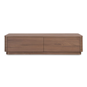 Moe's Home Round Off Coffee Table - Captivating Wood Grain Design With Generous Storage And Minimalist Elegance Brown Walnut Veneer Over Mdf,Rubber Wood Base Yr-1007-03