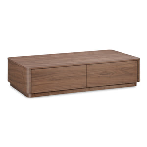 Moe's Home Round Off Coffee Table - Captivating Wood Grain Design With Generous Storage And Minimalist Elegance Brown Walnut Veneer Over Mdf,Rubber Wood Base Yr-1007-03