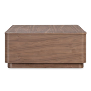 Moe's Home Round Off Coffee Table - Captivating Wood Grain Design With Generous Storage And Minimalist Elegance Brown Walnut Veneer Over Mdf,Rubber Wood Base Yr-1007-03