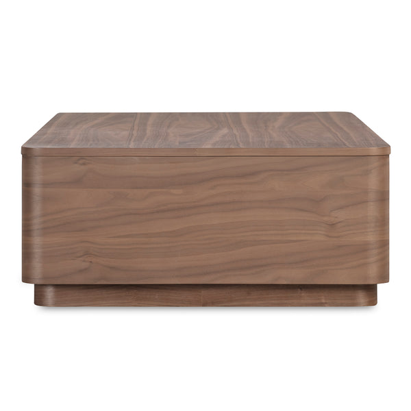 Moe's Home Round Off Coffee Table - Captivating Wood Grain Design With Generous Storage And Minimalist Elegance Brown Walnut Veneer Over Mdf,Rubber Wood Base Yr-1007-03