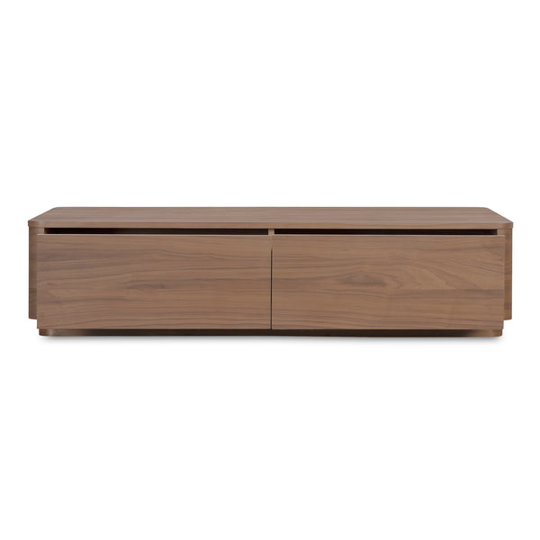 Moe's Home Round Off Coffee Table - Captivating Wood Grain Design With Generous Storage And Minimalist Elegance Brown Walnut Veneer Over Mdf,Rubber Wood Base Yr-1007-03