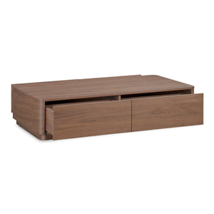 Moe's Home Round Off Coffee Table - Captivating Wood Grain Design With Generous Storage And Minimalist Elegance Brown Walnut Veneer Over Mdf,Rubber Wood Base Yr-1007-03