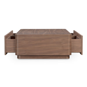 Moe's Home Round Off Coffee Table - Captivating Wood Grain Design With Generous Storage And Minimalist Elegance Brown Walnut Veneer Over Mdf,Rubber Wood Base Yr-1007-03