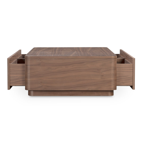 Moe's Home Round Off Coffee Table - Captivating Wood Grain Design With Generous Storage And Minimalist Elegance Brown Walnut Veneer Over Mdf,Rubber Wood Base Yr-1007-03