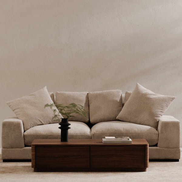 Moe's Home Round Off Coffee Table - Captivating Wood Grain Design With Generous Storage And Minimalist Elegance Brown Walnut Veneer Over Mdf,Rubber Wood Base Yr-1007-03