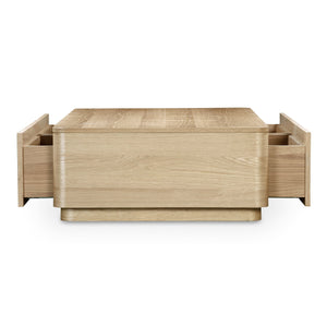 Moe's Home Round Off Coffee Table - Captivating Wood Grain Design With Generous Storage And Minimalist Elegance Natural Oak Veener Over Mdf,Rubber Wood Base Yr-1007-24