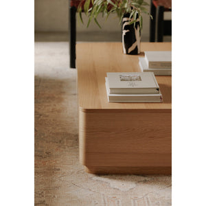 Moe's Home Round Off Coffee Table - Captivating Wood Grain Design With Generous Storage And Minimalist Elegance Natural Oak Veener Over Mdf,Rubber Wood Base Yr-1007-24