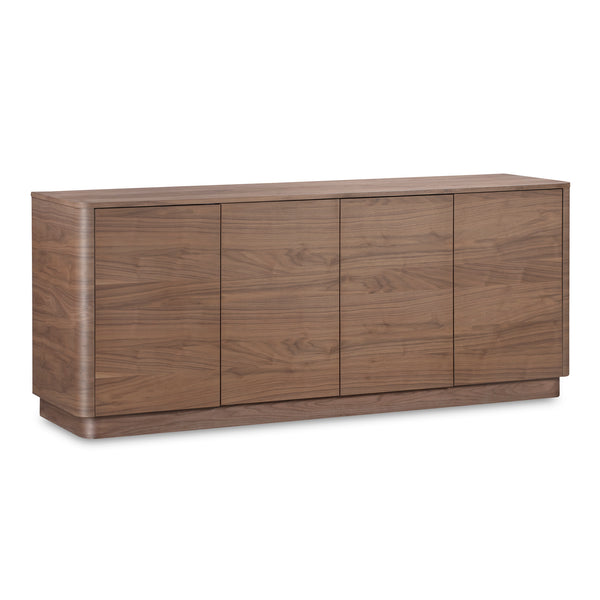 Moe's Home Round Off Sideboard - Elegant Storage Solution With Minimalist Design And Natural Wood Grain Charm Brown Walnut Veneer Over Mdf,Rubber Wood Base Yr-1008-03