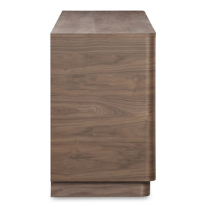Moe's Home Round Off Sideboard - Elegant Storage Solution With Minimalist Design And Natural Wood Grain Charm Brown Walnut Veneer Over Mdf,Rubber Wood Base Yr-1008-03