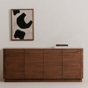 Moe's Home Round Off Sideboard - Elegant Storage Solution With Minimalist Design And Natural Wood Grain Charm Brown Walnut Veneer Over Mdf,Rubber Wood Base Yr-1008-03