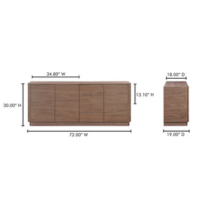 Moe's Home Round Off Sideboard - Elegant Storage Solution With Minimalist Design And Natural Wood Grain Charm Brown Walnut Veneer Over Mdf,Rubber Wood Base Yr-1008-03