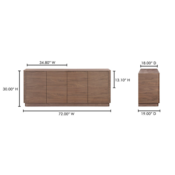 Moe's Home Round Off Sideboard - Elegant Storage Solution With Minimalist Design And Natural Wood Grain Charm Brown Walnut Veneer Over Mdf,Rubber Wood Base Yr-1008-03