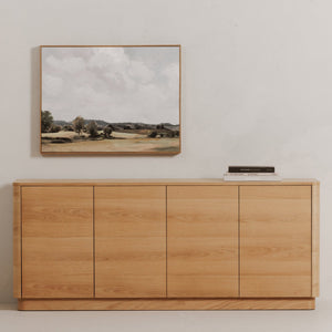 Moe's Home Round Off Sideboard - Elegant Storage Solution With Minimalist Design And Natural Wood Grain Charm Natural Oak Venner Over Mdf,Rubber Wood Base Yr-1008-24