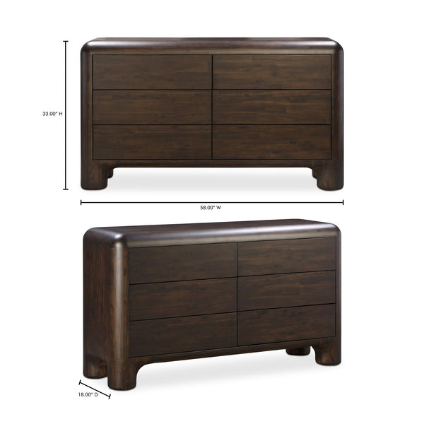 Moe's Home Rowan 6-drawer Dresser: Whimsical Elegance With Solid Acacia Wood & Soft-close Drawers For Effortless Style Brown Solid Acacia,Acacia Veneer Over Mdf Back And Drawer Frame Yr-1015-20