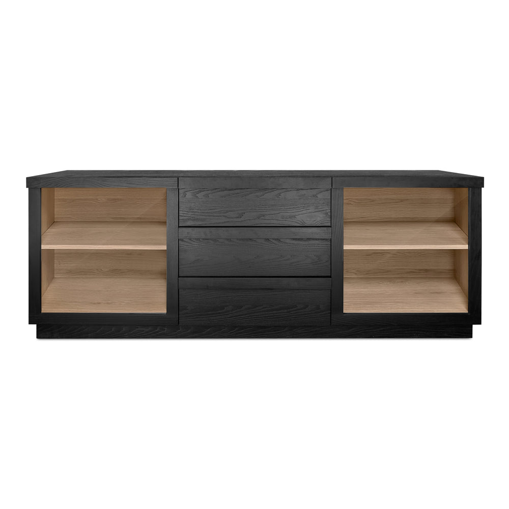 Moe's Home Charlotte Sideboard: Elegant Two-tone Design With Glass Doors And Ample Storage For Modern Homes Multicolor Solid Ash Door Frame,Drawer Handle,Ash Veneer Over Mdf Body,Oak Veneer Shelf And Inner Drawer Yr-1019-37