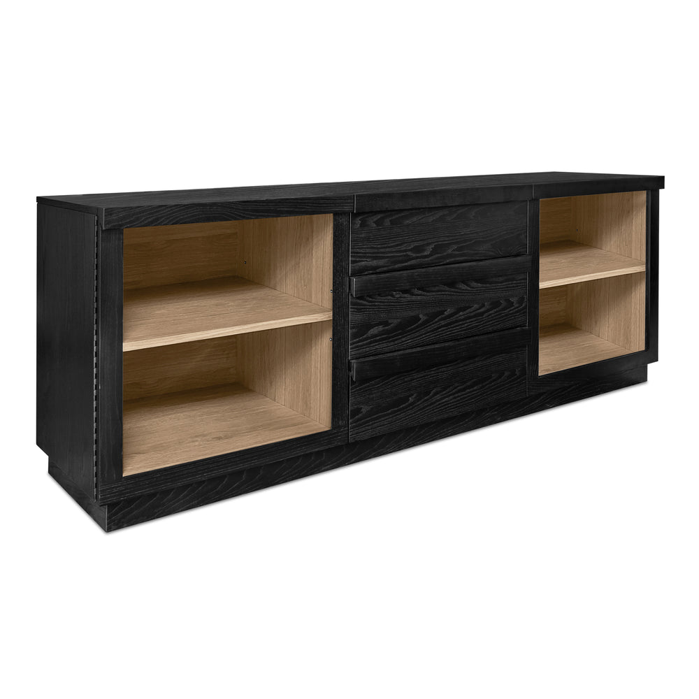 Moe's Home Charlotte Sideboard: Elegant Two-tone Design With Glass Doors And Ample Storage For Modern Homes Multicolor Solid Ash Door Frame,Drawer Handle,Ash Veneer Over Mdf Body,Oak Veneer Shelf And Inner Drawer Yr-1019-37