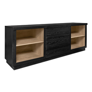 Moe's Home Charlotte Sideboard: Elegant Two-tone Design With Glass Doors And Ample Storage For Modern Homes Multicolor Solid Ash Door Frame,Drawer Handle,Ash Veneer Over Mdf Body,Oak Veneer Shelf And Inner Drawer Yr-1019-37